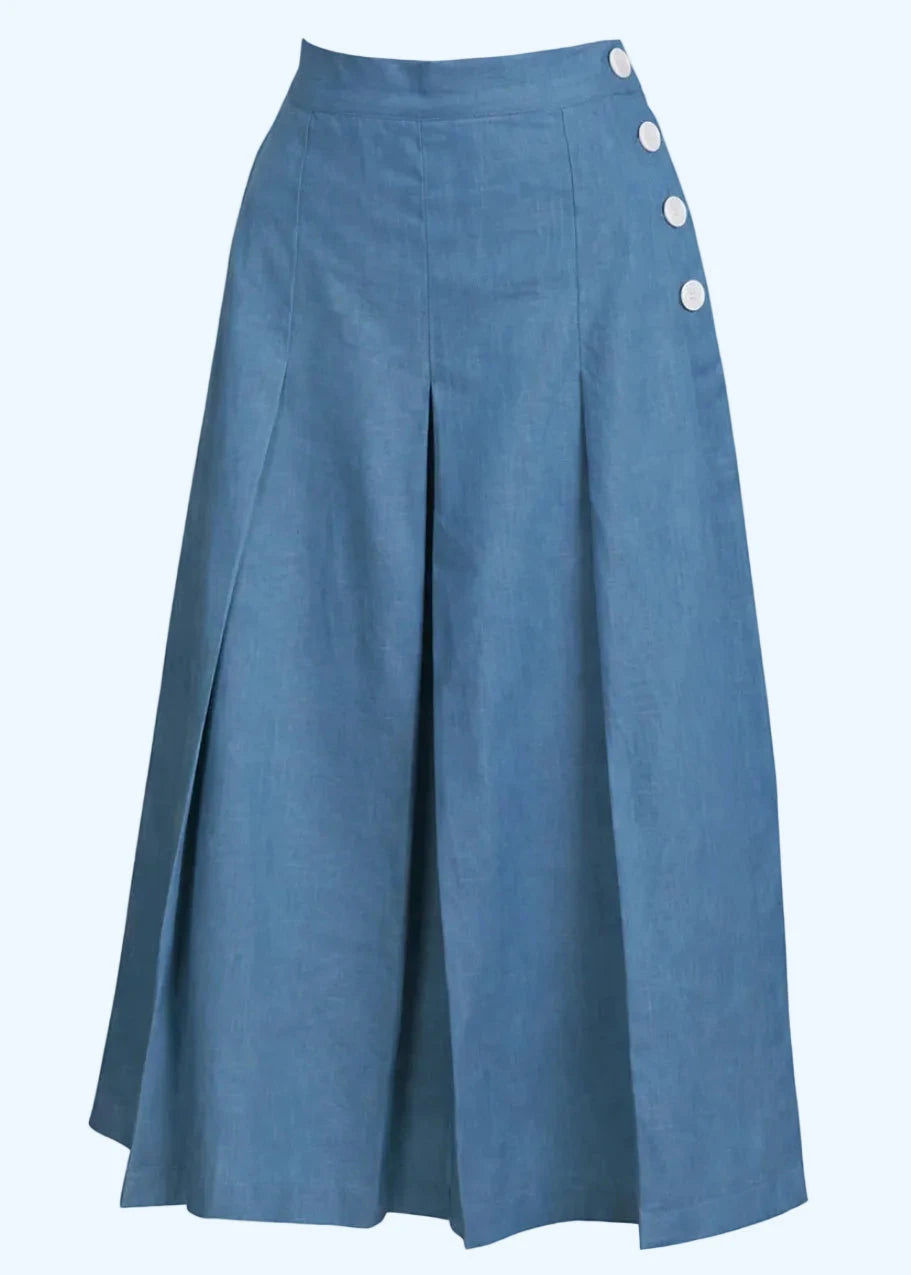 1930'er Culottes - cornflower kortærmet skjorte House of Foxy