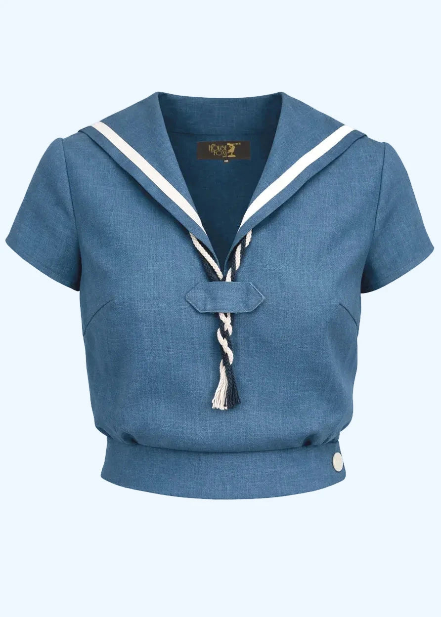 1930s Sailor Top - Aqua kortærmet skjorte House of Foxy