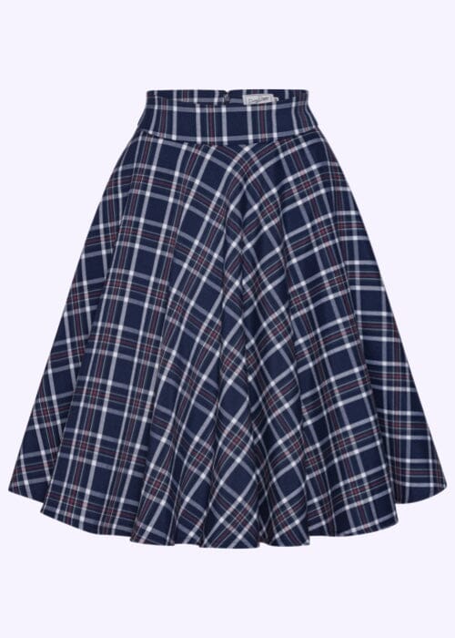 1950'er stils swingnederdel i blå tartan swing nederdel Daisy Dapper