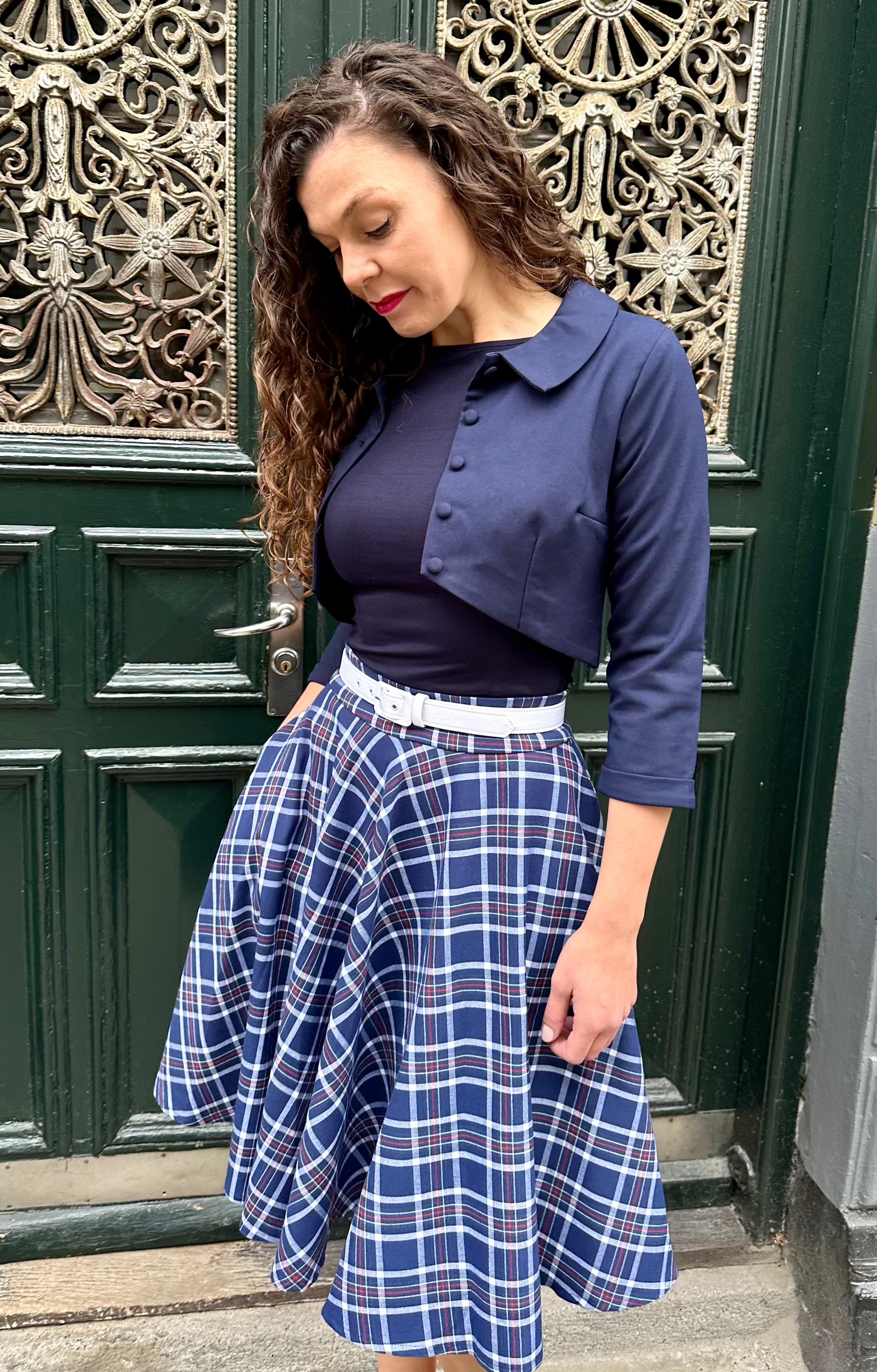 1950'er stils swingnederdel i blå tartan swing nederdel Daisy Dapper