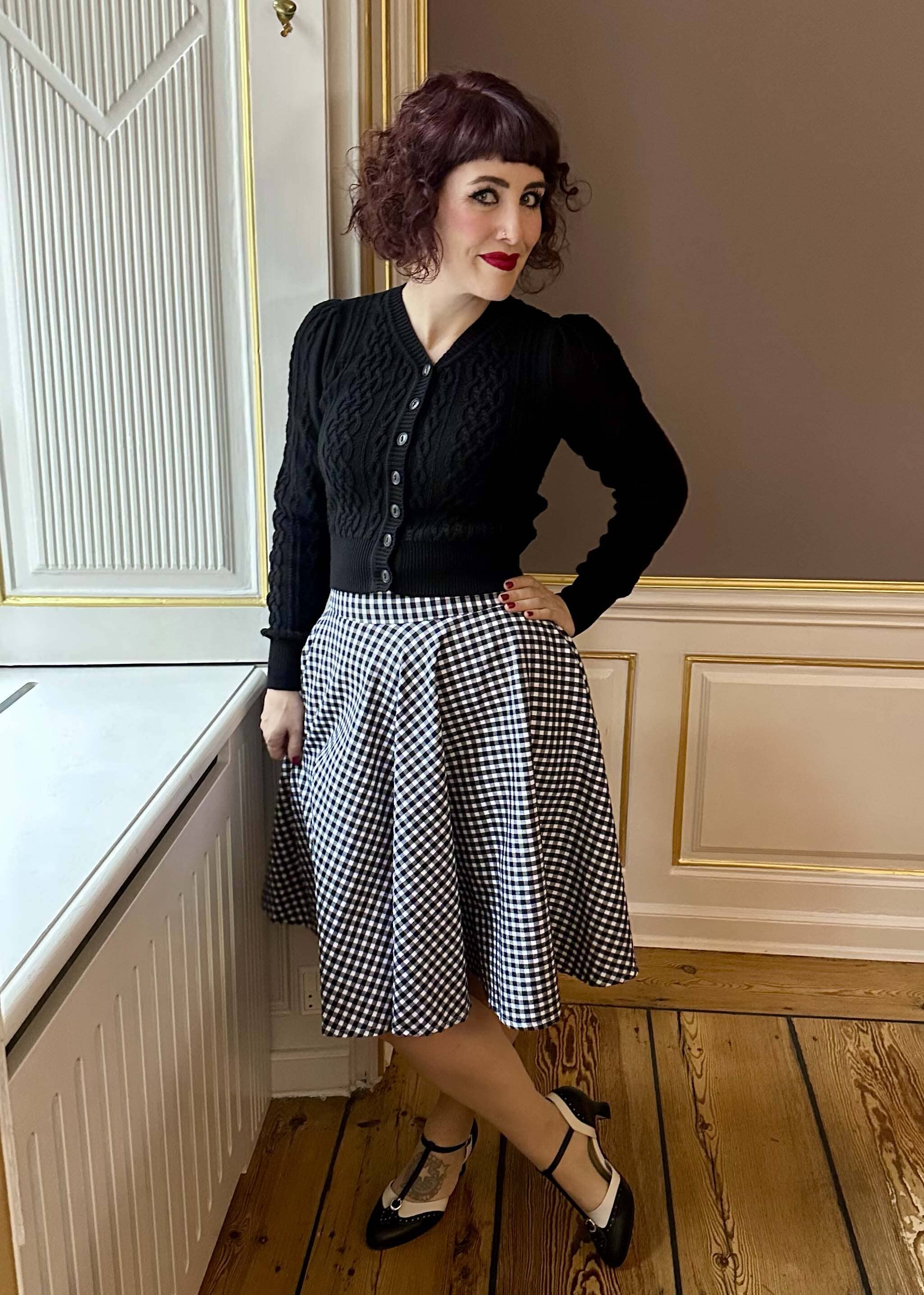 1950'er stils swingnederdel i sort/hvid pepita tern nederdel Daisy Dapper