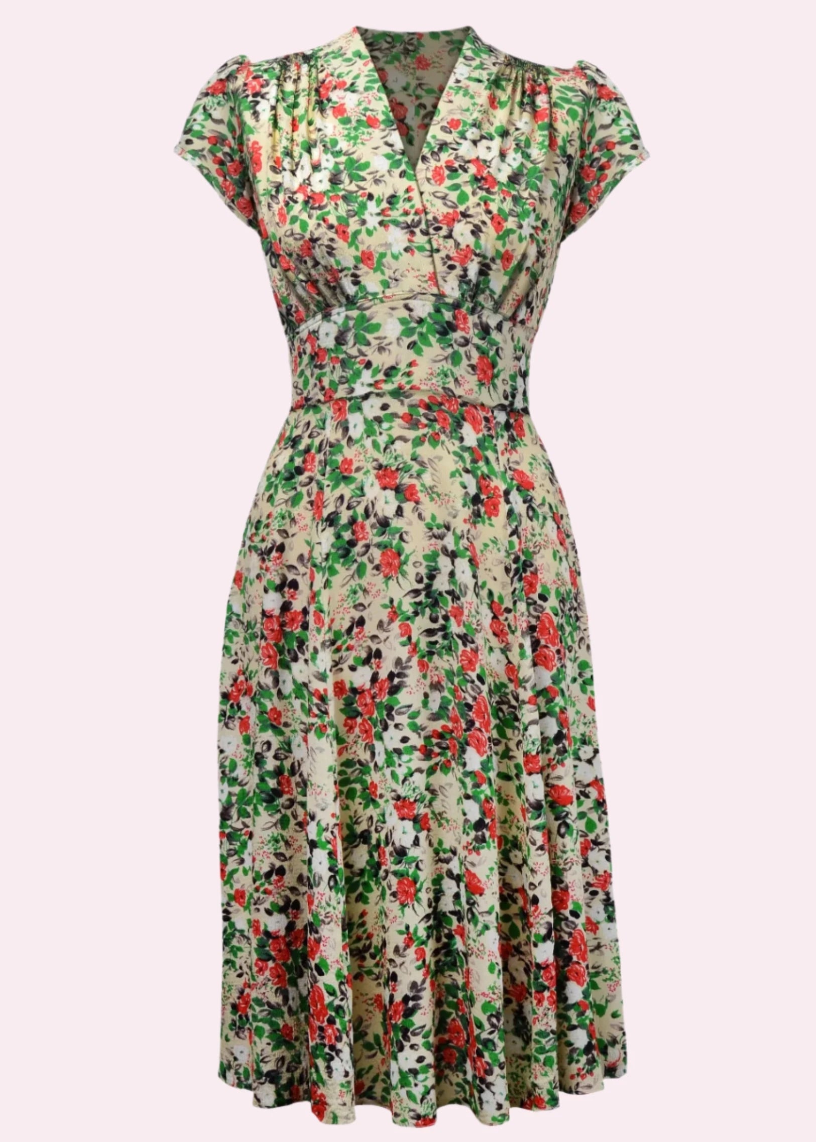 Ava klassisk A-form kjole i blomstret 'Meadow print' aline kjole House of Foxy