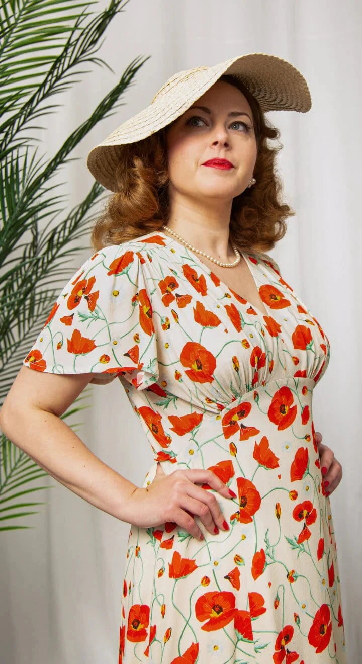 Betty A-line kjole - ivory poppy aline kjole Weekend Doll