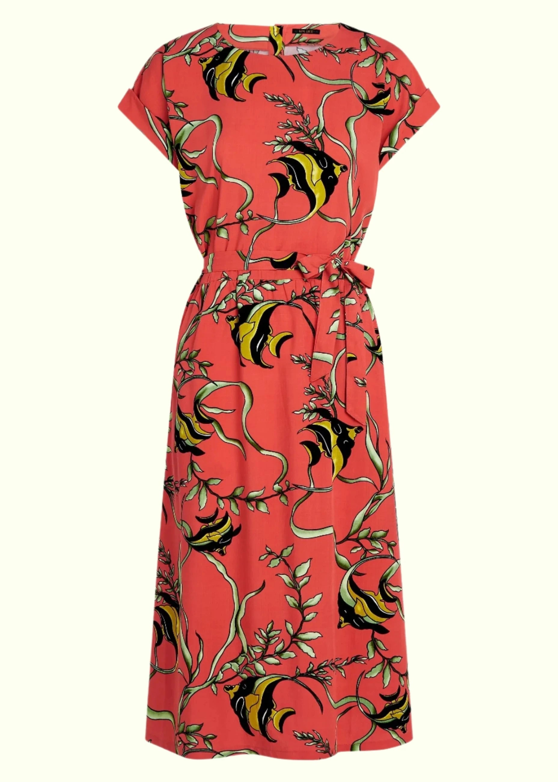 Betty Dress i koralrød med fisk Kjoler King Louie