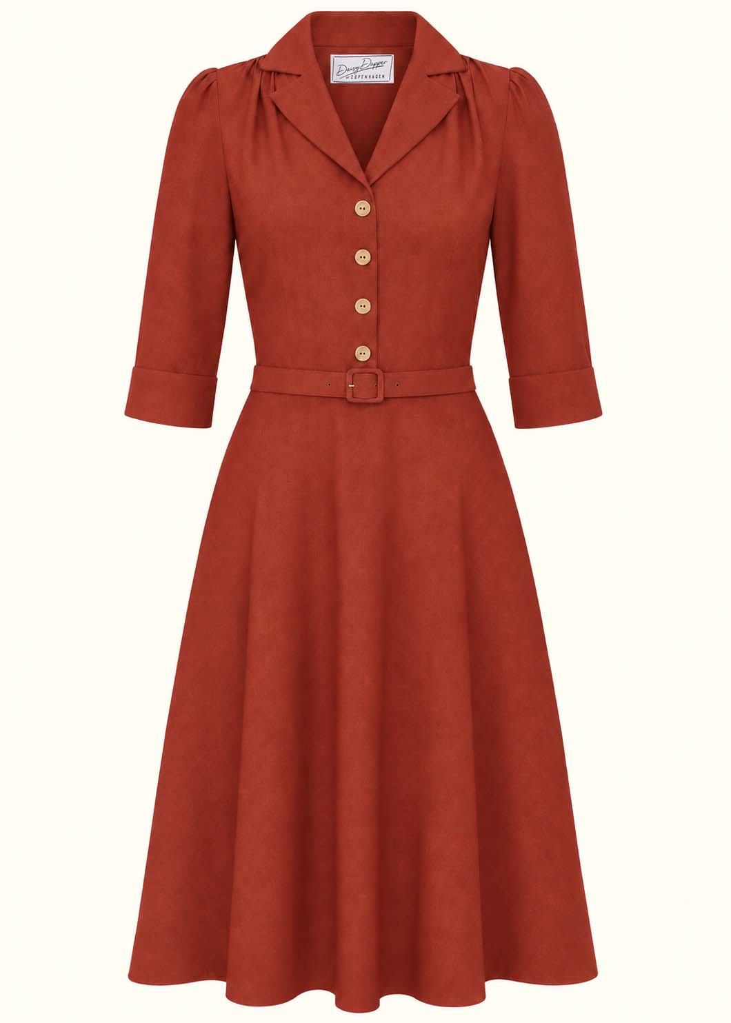 Betty skjortklänning med 3/4-ärmar - rust linen look