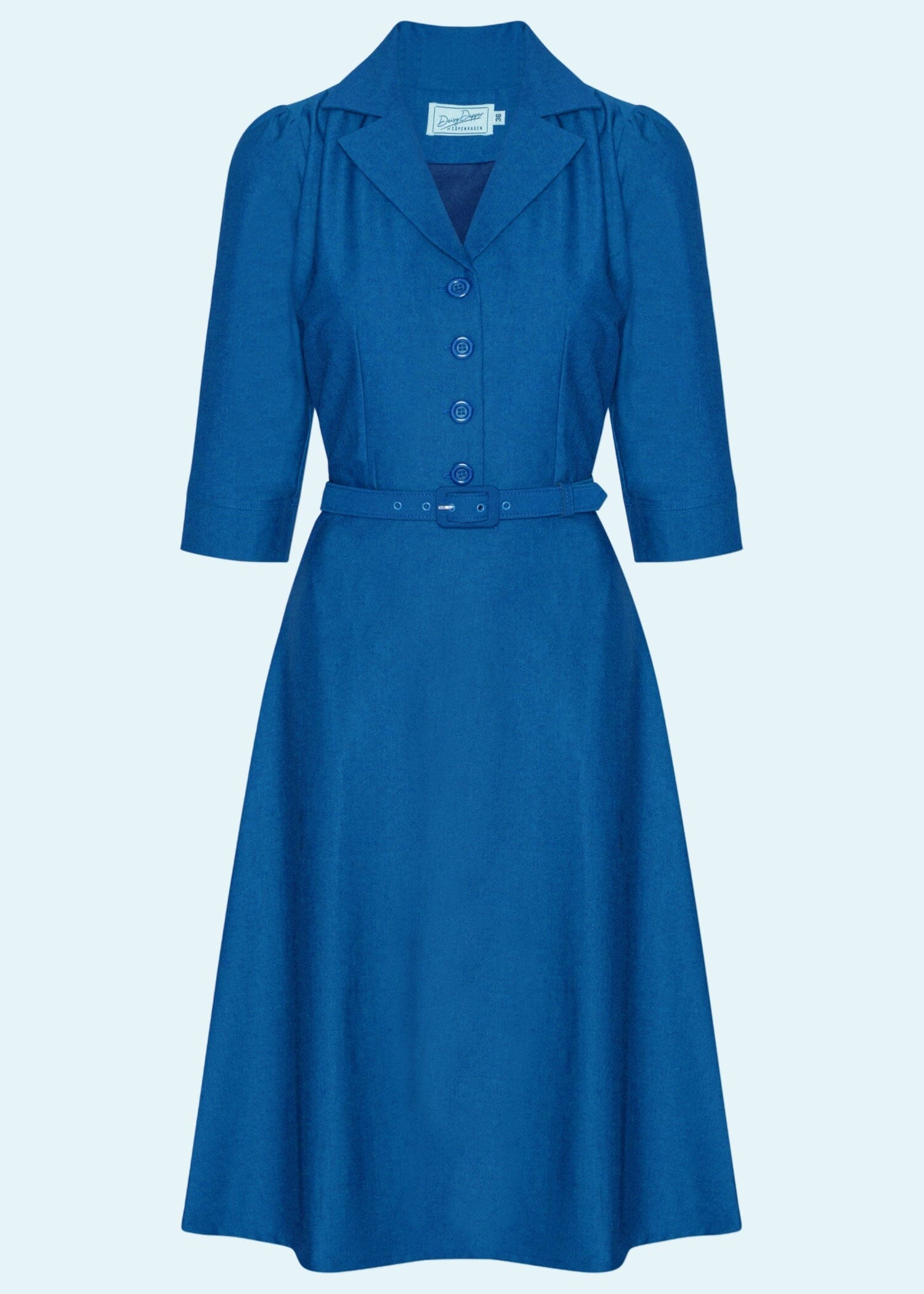 Betty skjortekjole med 3/4 ærmer i teal skjortekjole Daisy Dapper