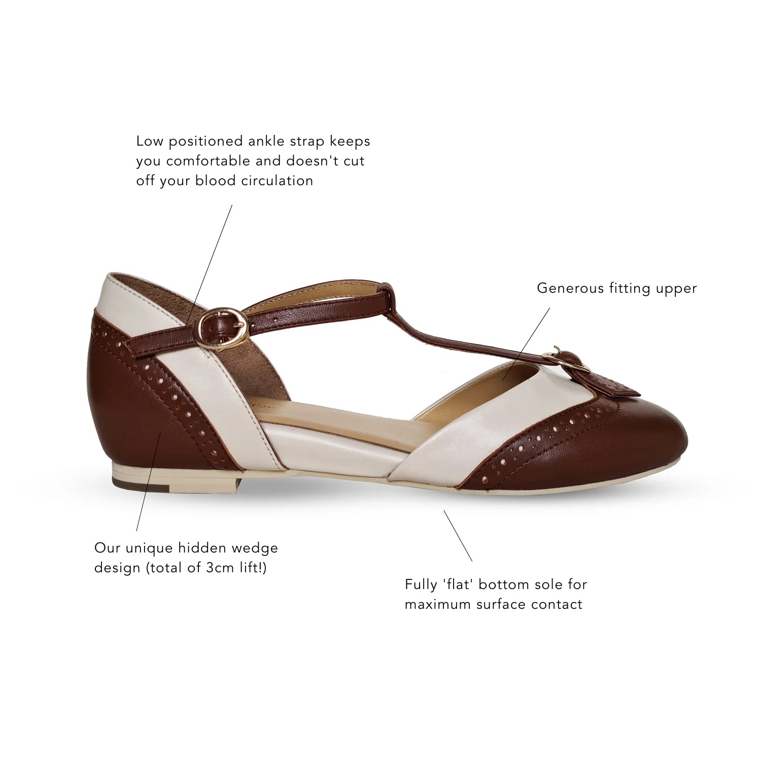 Charlie Stone: Parisienne Vintage stil brun & hvid læder sko sko Charlie Stone