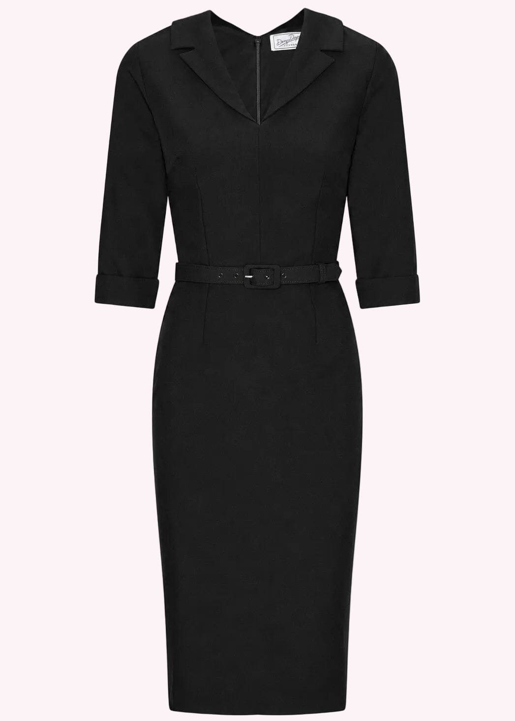 Chloe pencilkjole med reverskrave - sort linen look pencil kjole Daisy Dapper