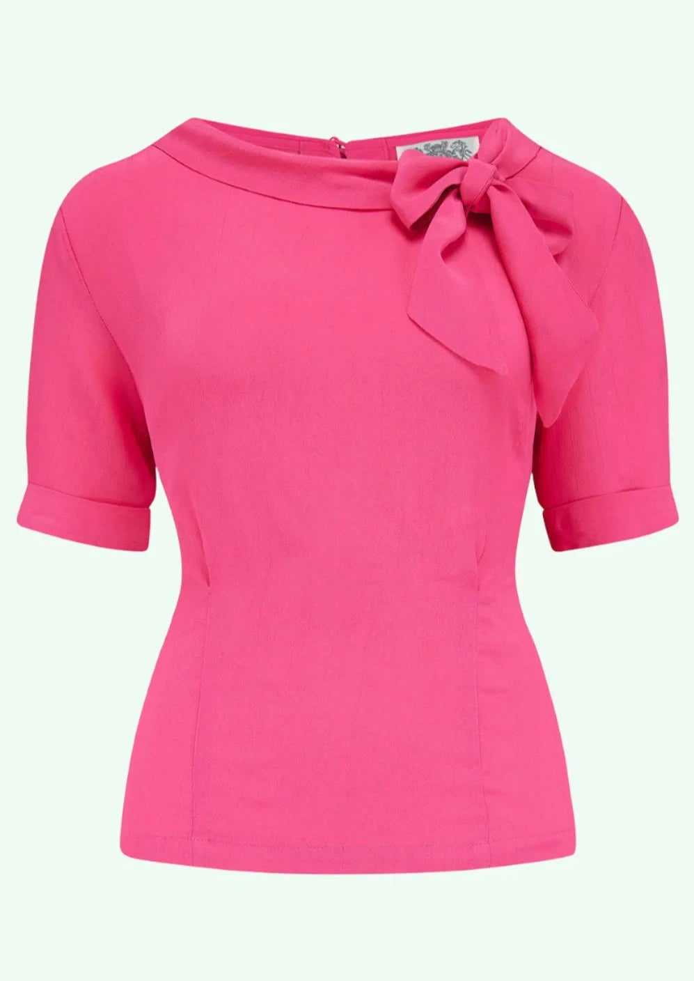Cindy kortærmet skjortebluse med sløjfe i pink tøj Seamstress Of Bloomsbury