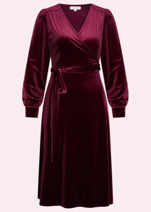 Dalida slåom kjole med lange ærmer i magenta velour Kjoler Very Cherry