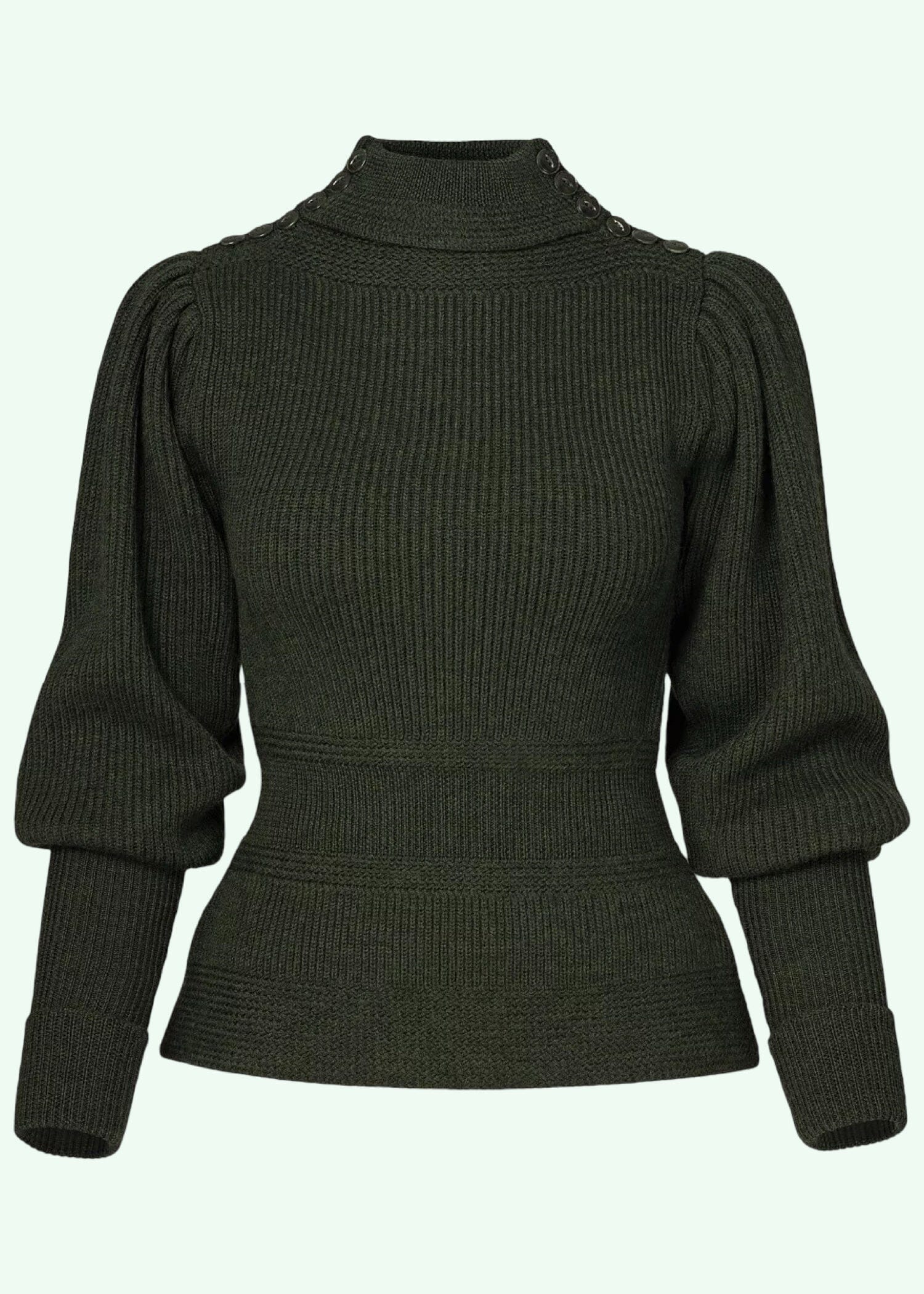 Edwardian Cycling Sweater i pine green melange merinould bluse Emmy Design