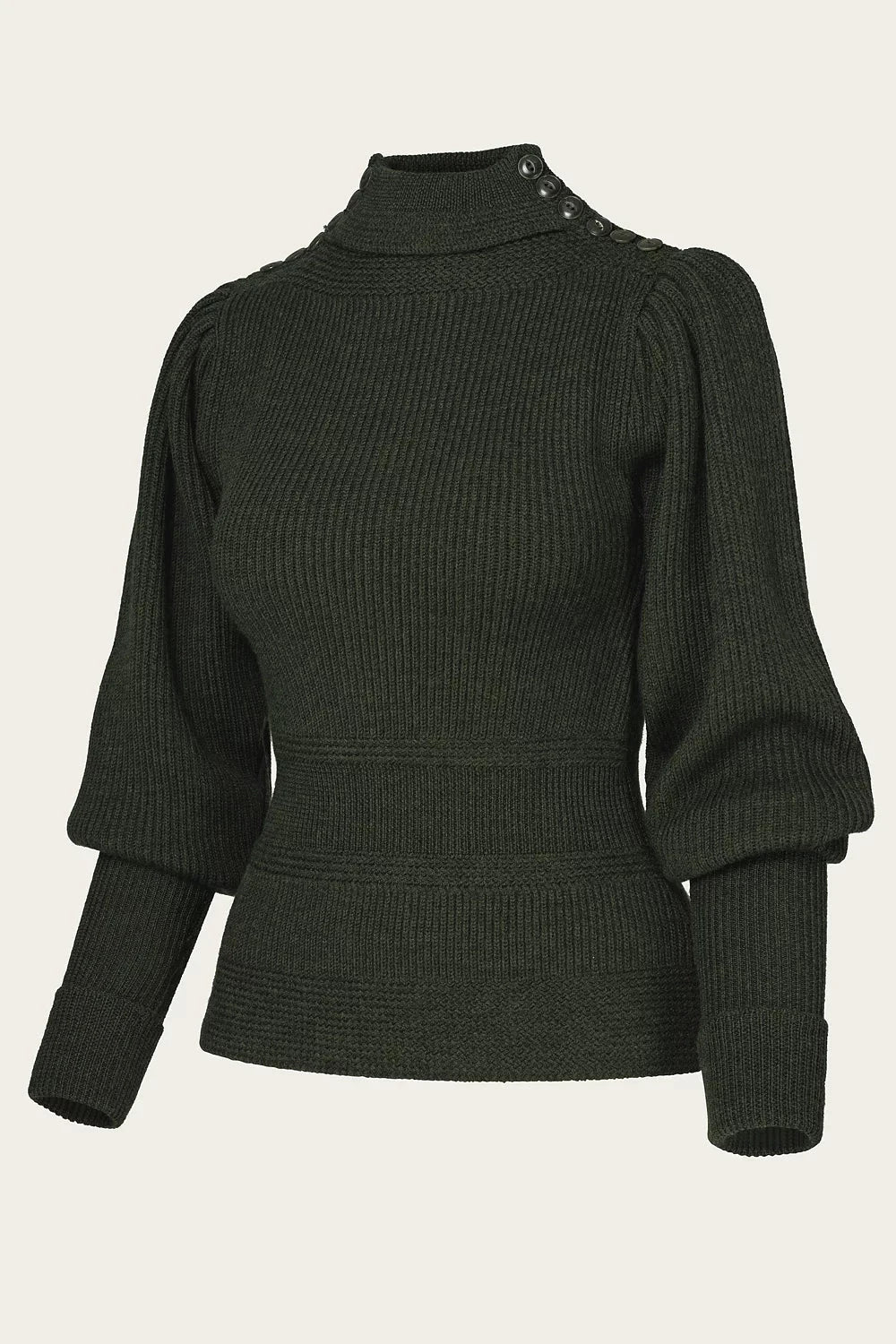 Edwardian Cycling Sweater i pine green melange merinould bluse Emmy Design