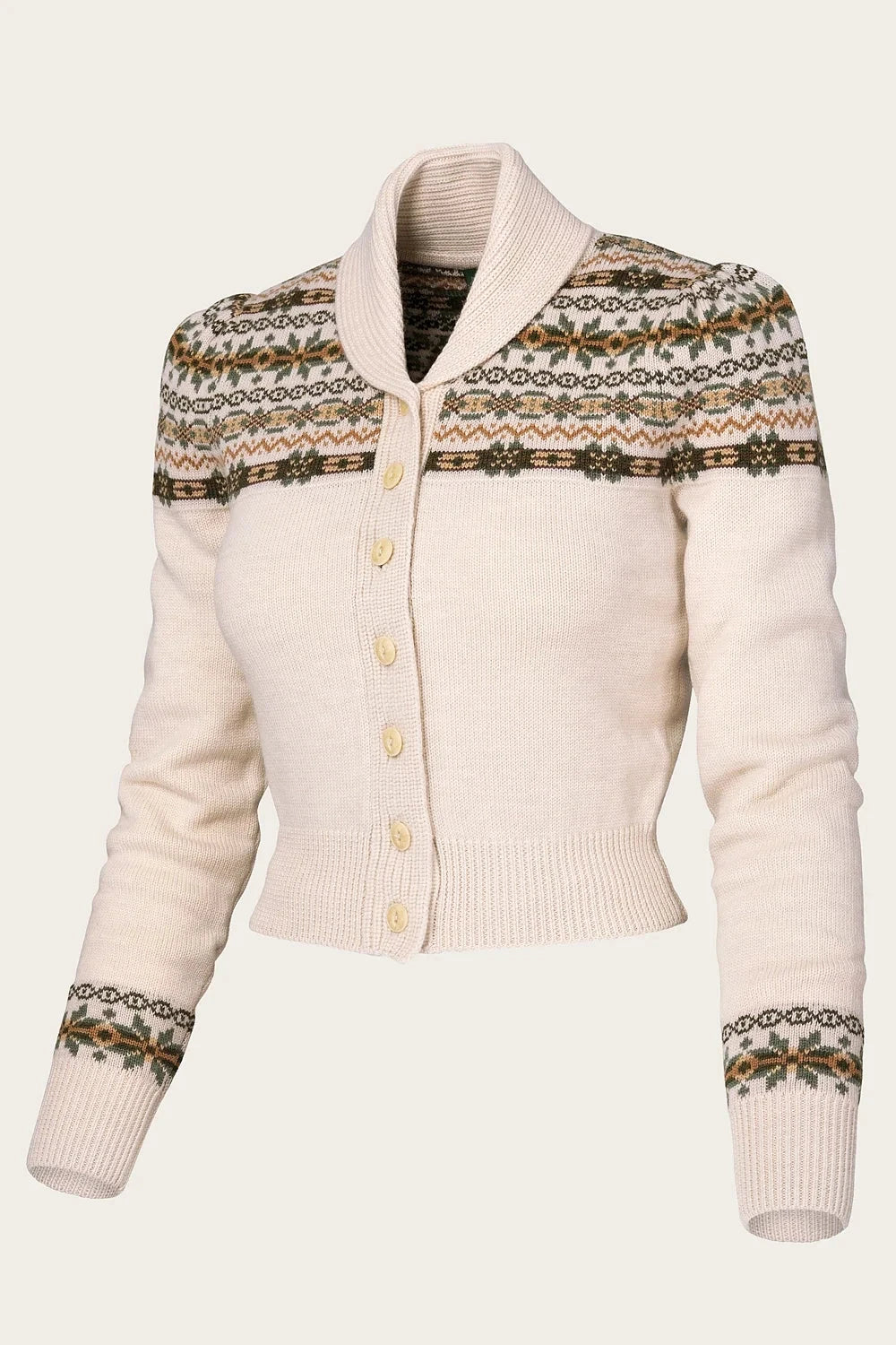 Fair Isle Knit Jacket i antikhvid melange Mondo Kaos