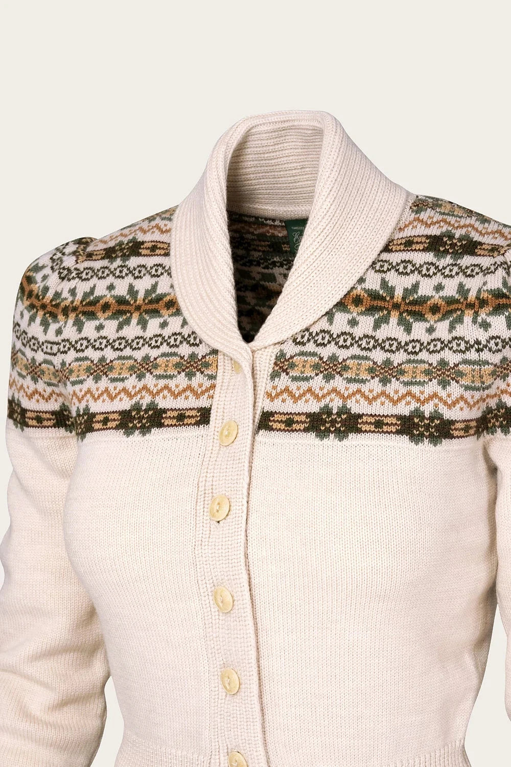Fair Isle Knit Jacket i antikhvid melange Mondo Kaos
