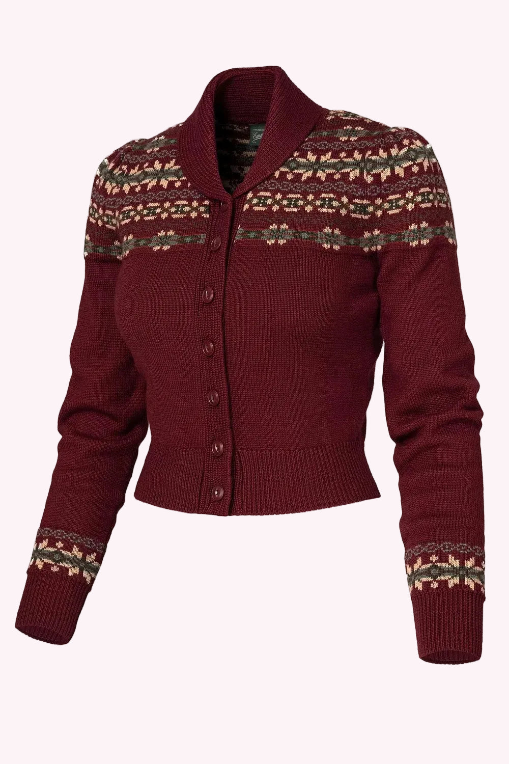 Fair Isle Knit Jacket i maroon melange Mondo Kaos