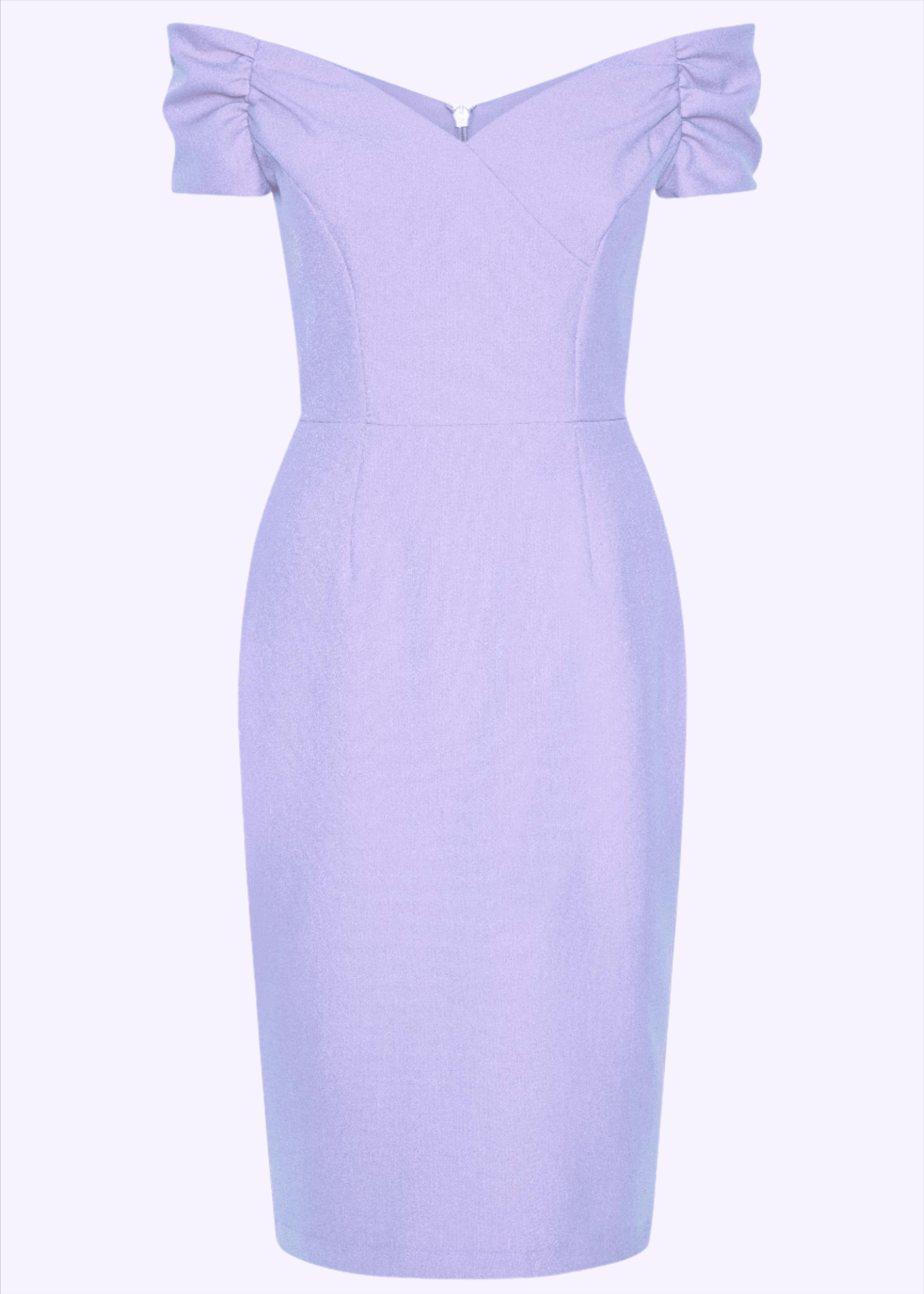 Fatale pencilkjole med off-shoulder i lyng lilla pencil kjole Pretty Dress Company