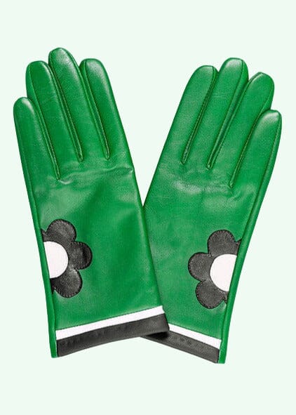 Handsker i grøn læder med marguerit Accessories Mabel Sheppard
