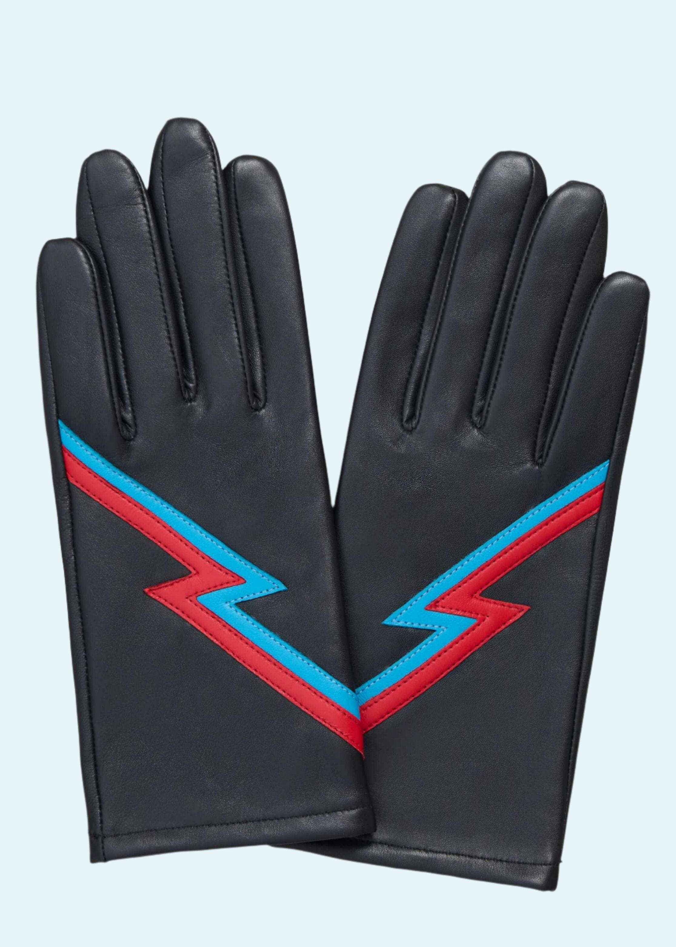 Handsker i sort læder med 'Ziggy' lyn handsker Mabel Sheppard