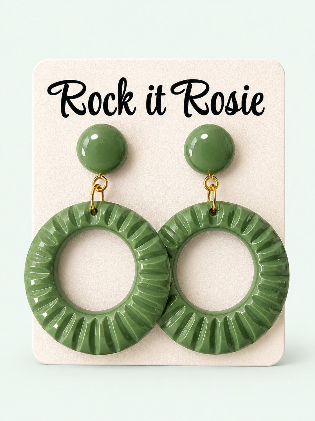 Hoop øreringe i 1950'er stil med mønster - jade grøn øreringe Rock It Rosie