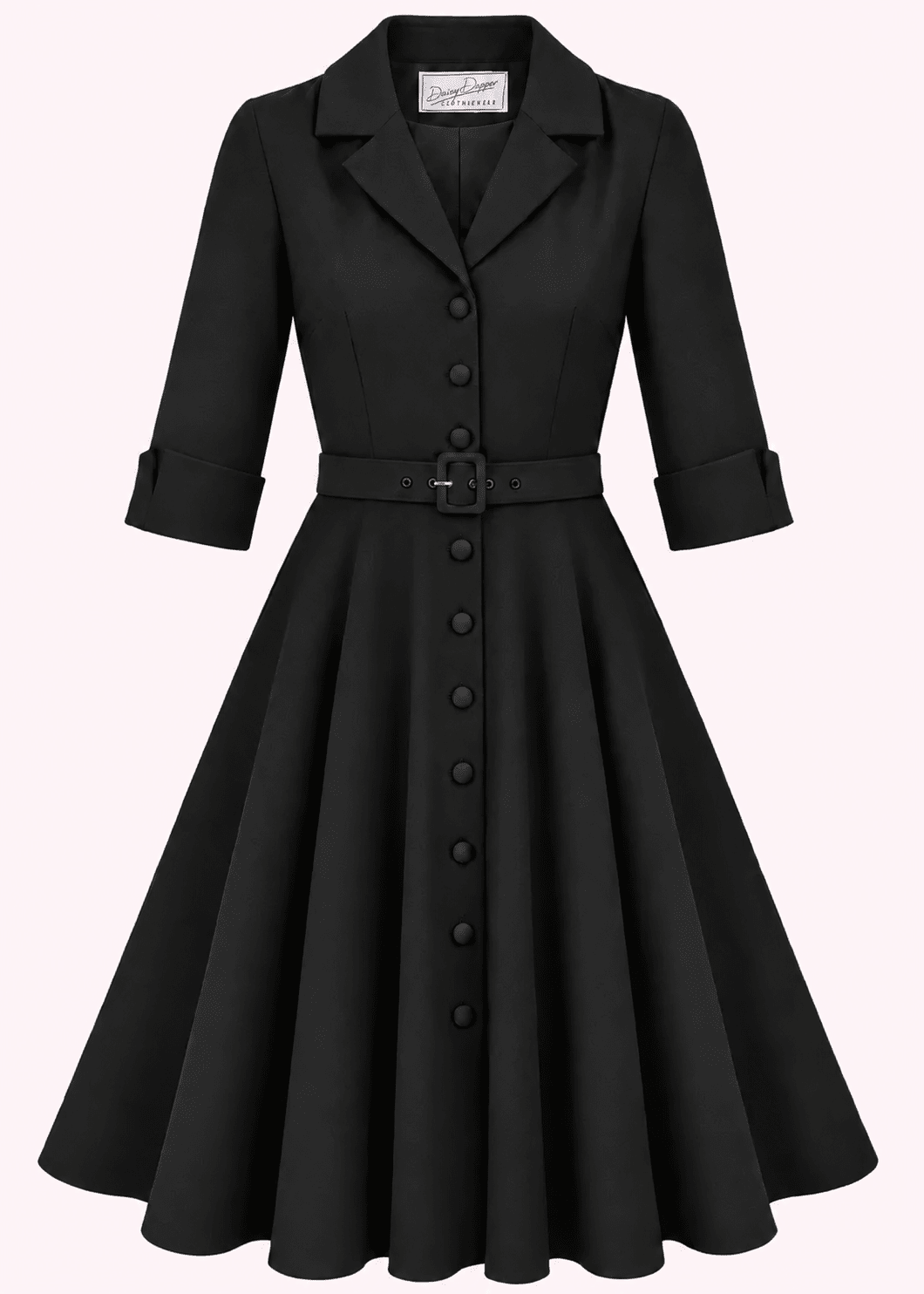 Kelly 1950er swing kjole - sort linen look skjortekjole Daisy Dapper