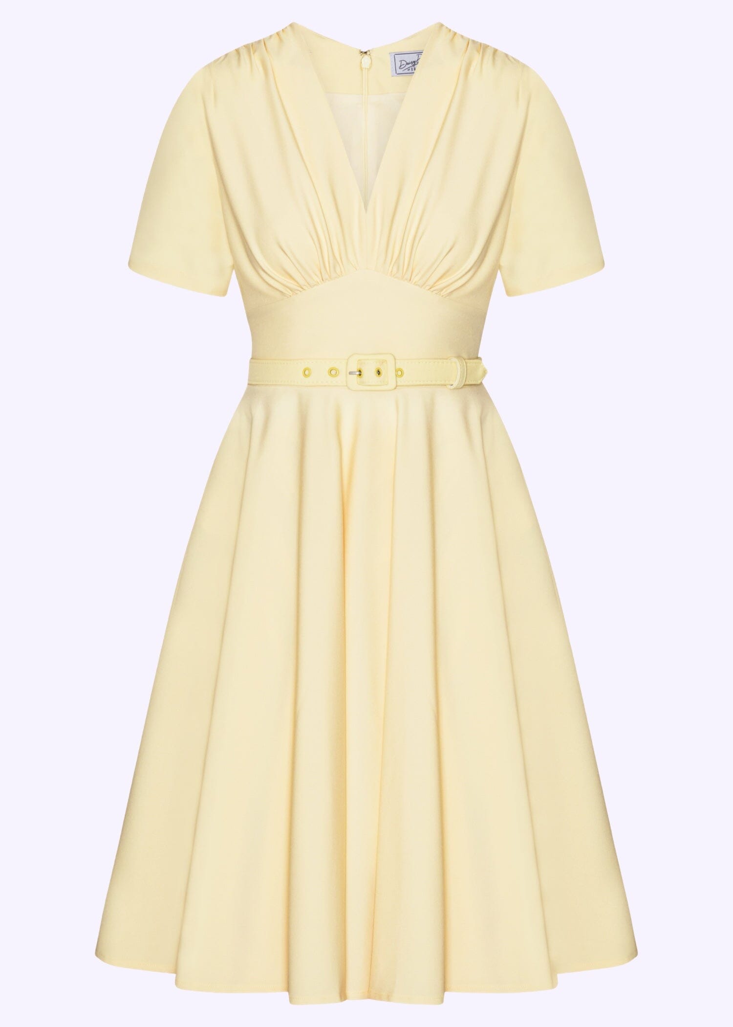 Marilyn swingkjole med korte ærmer i lys gul swing kjole Daisy Dapper