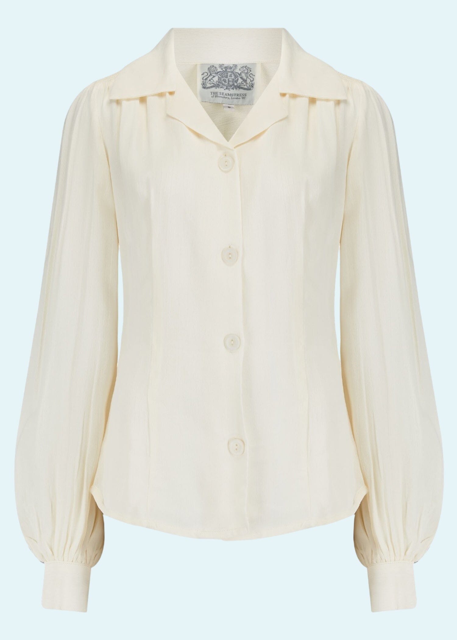Poppy vintage stils Skjortebluse i creme langærmet skjorte Seamstress Of Bloomsbury