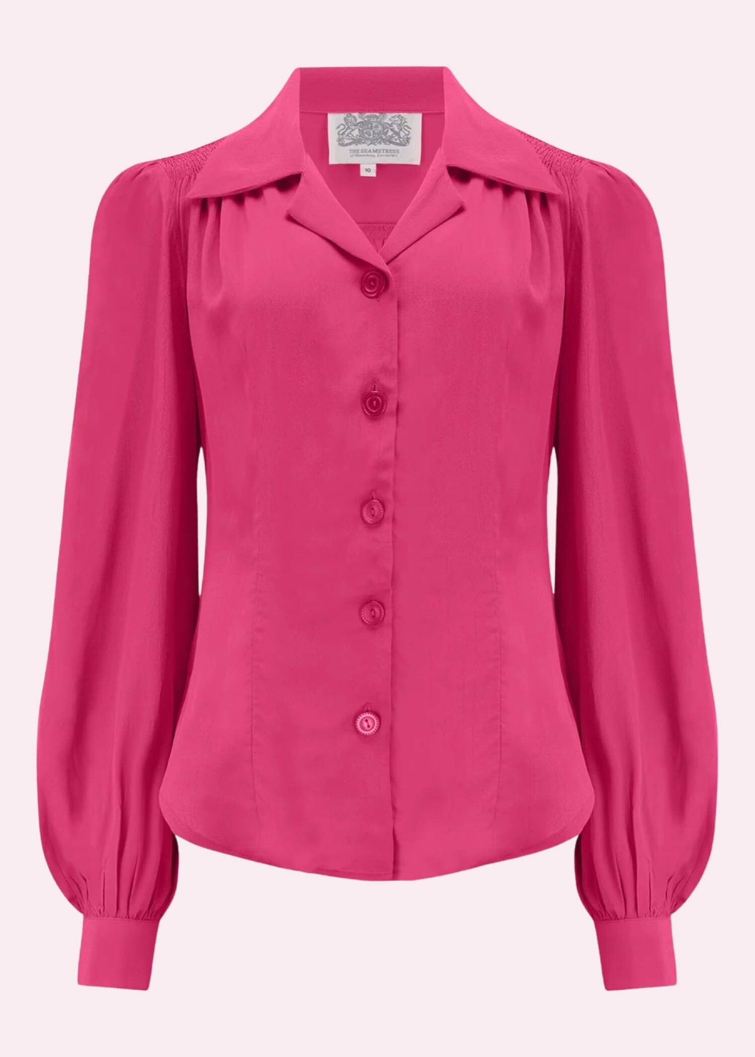 Poppy vintage stils skjortebluse i dyb pink toej Seamstress Of Bloomsbury