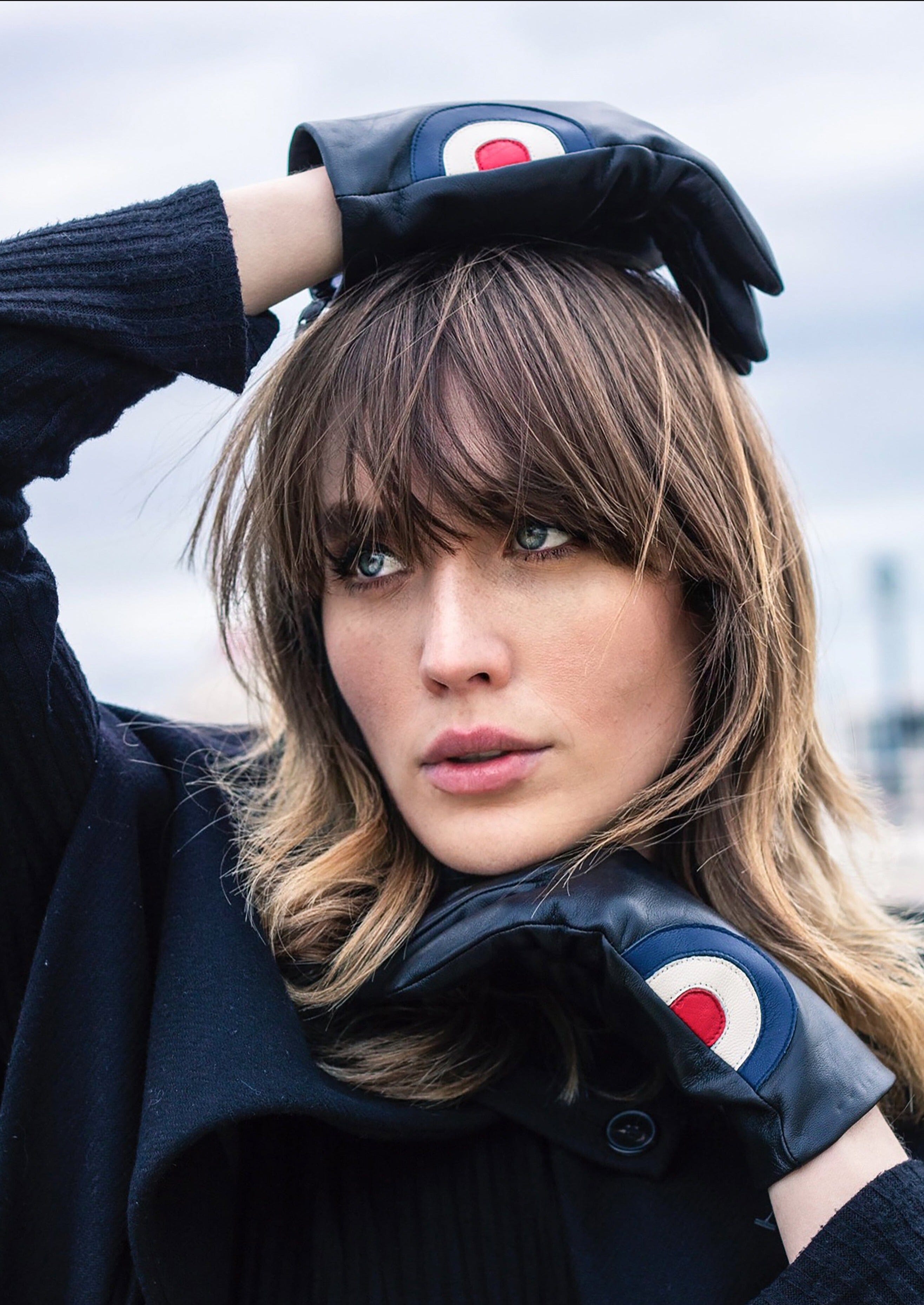 Retro handsker i sort læder med skydeskive Accessories Mabel Sheppard