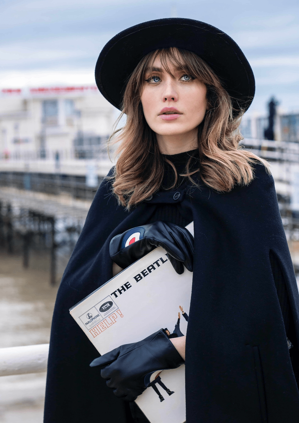 Retro handsker i sort læder med skydeskive Accessories Mabel Sheppard