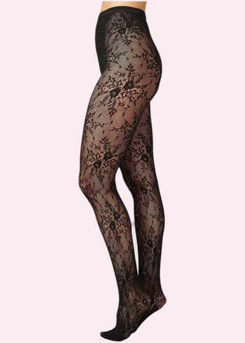 Rosa strømpebukser i blonde mønster toej Swedish Stockings