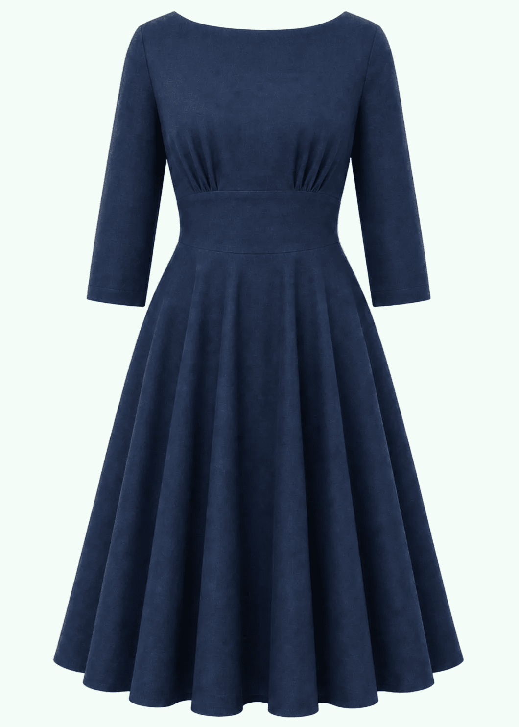 Ruby boatneck swingkjole med 3/4 ærmer - navy linen look swing kjole Daisy Dapper