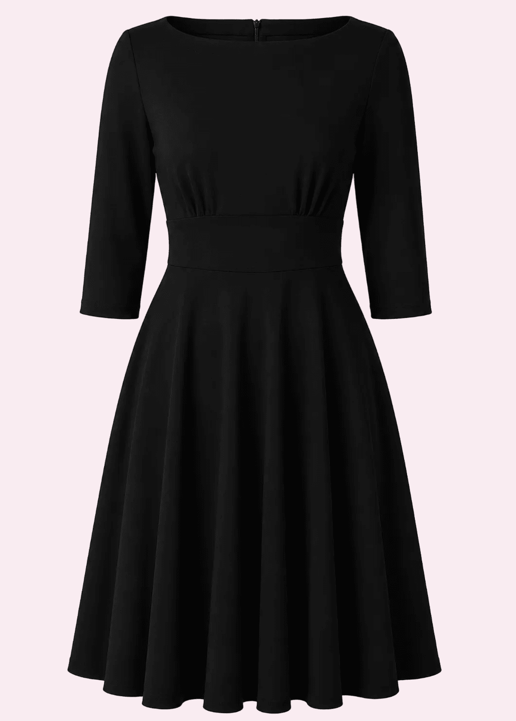 Ruby boatneck swingkjole med 3/4 ærmer - sort linen look swing kjole Daisy Dapper