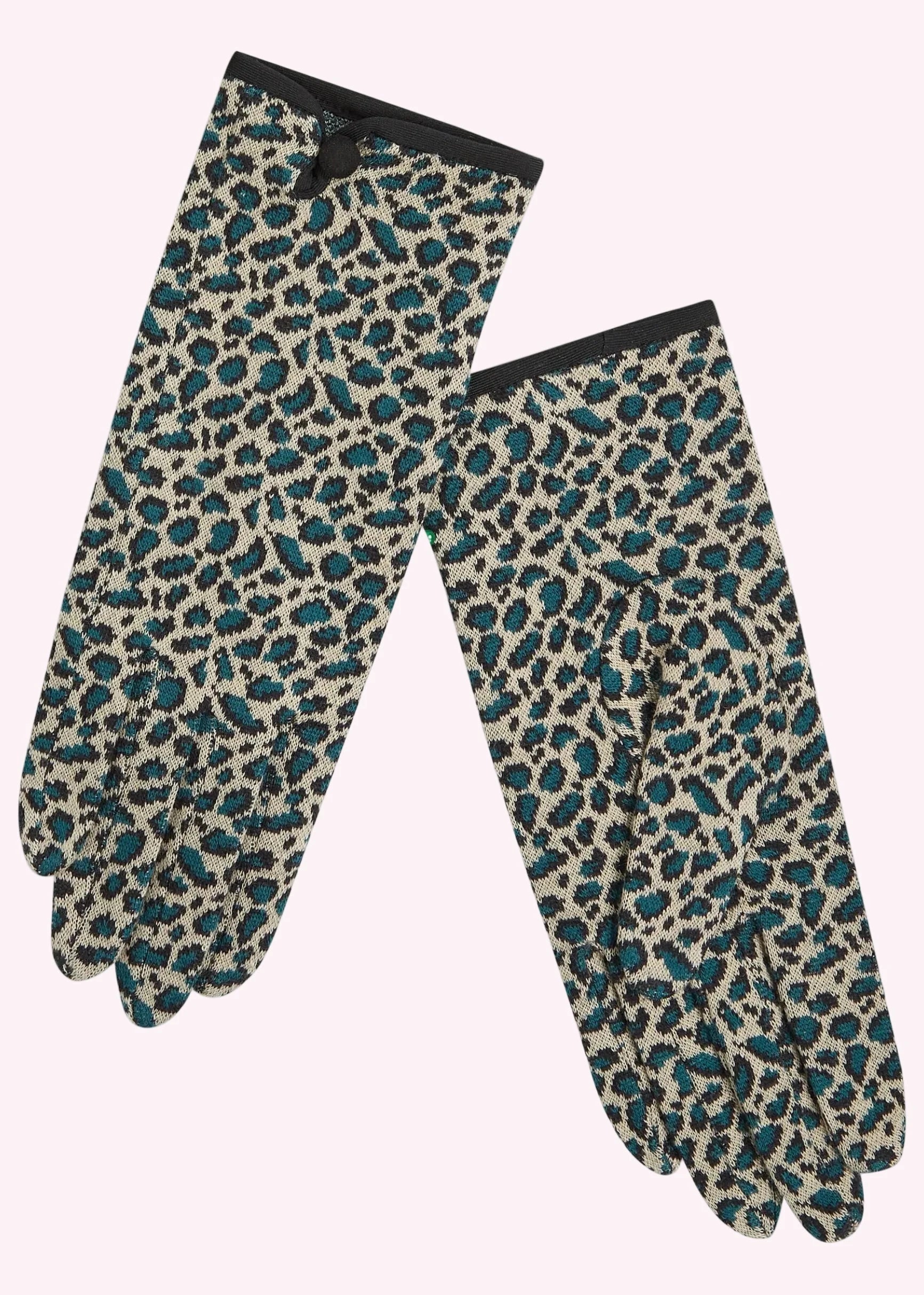 Strik handsker - blå leopard handsker King Louie