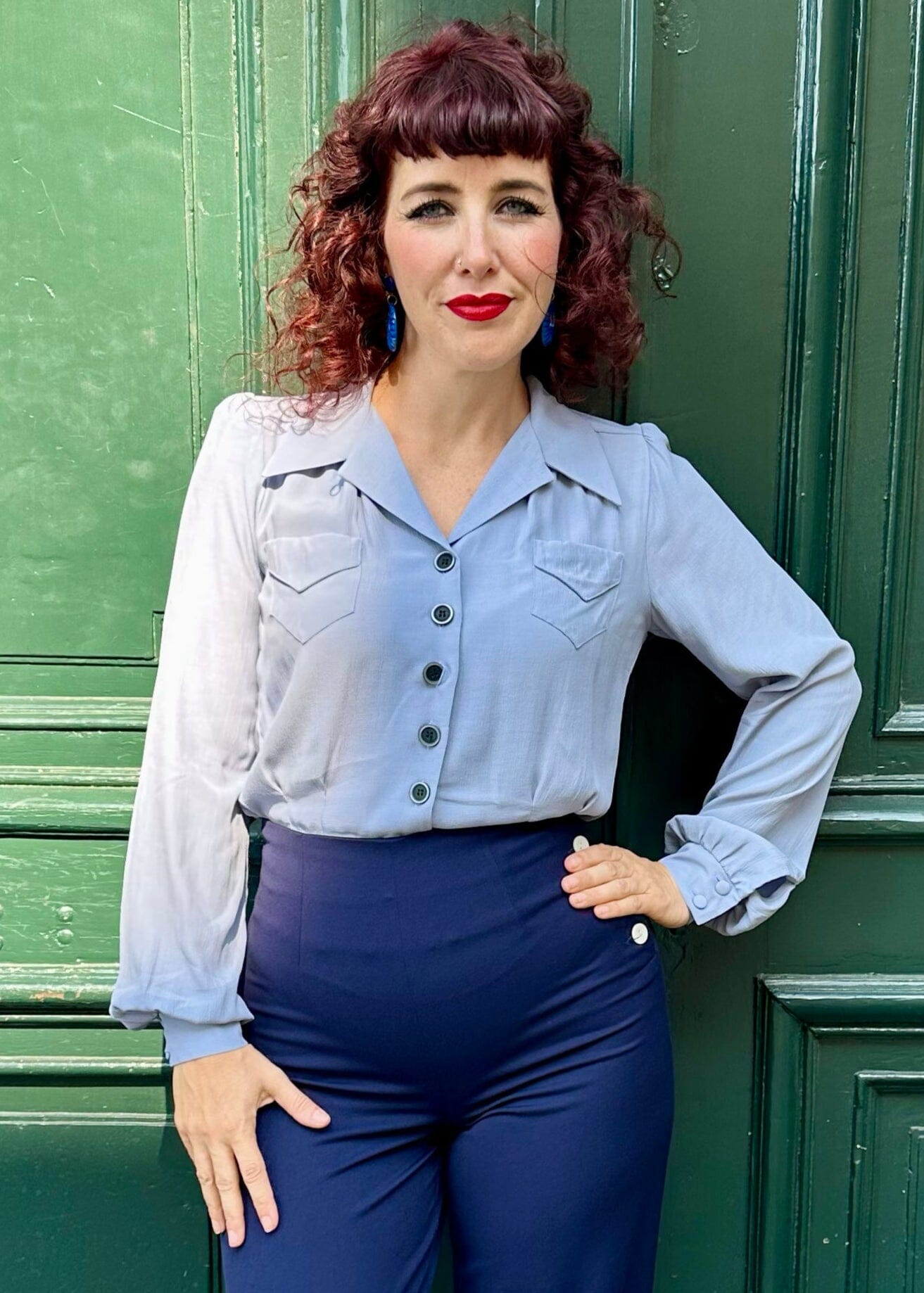 Sweetheart vintage stils skjorte i syren langærmet skjorte House of Foxy