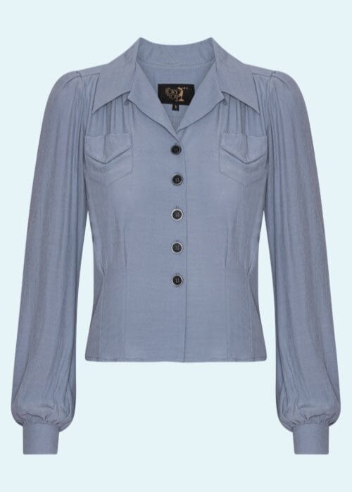 Sweetheart vintage stils skjorte i syren langærmet skjorte House of Foxy