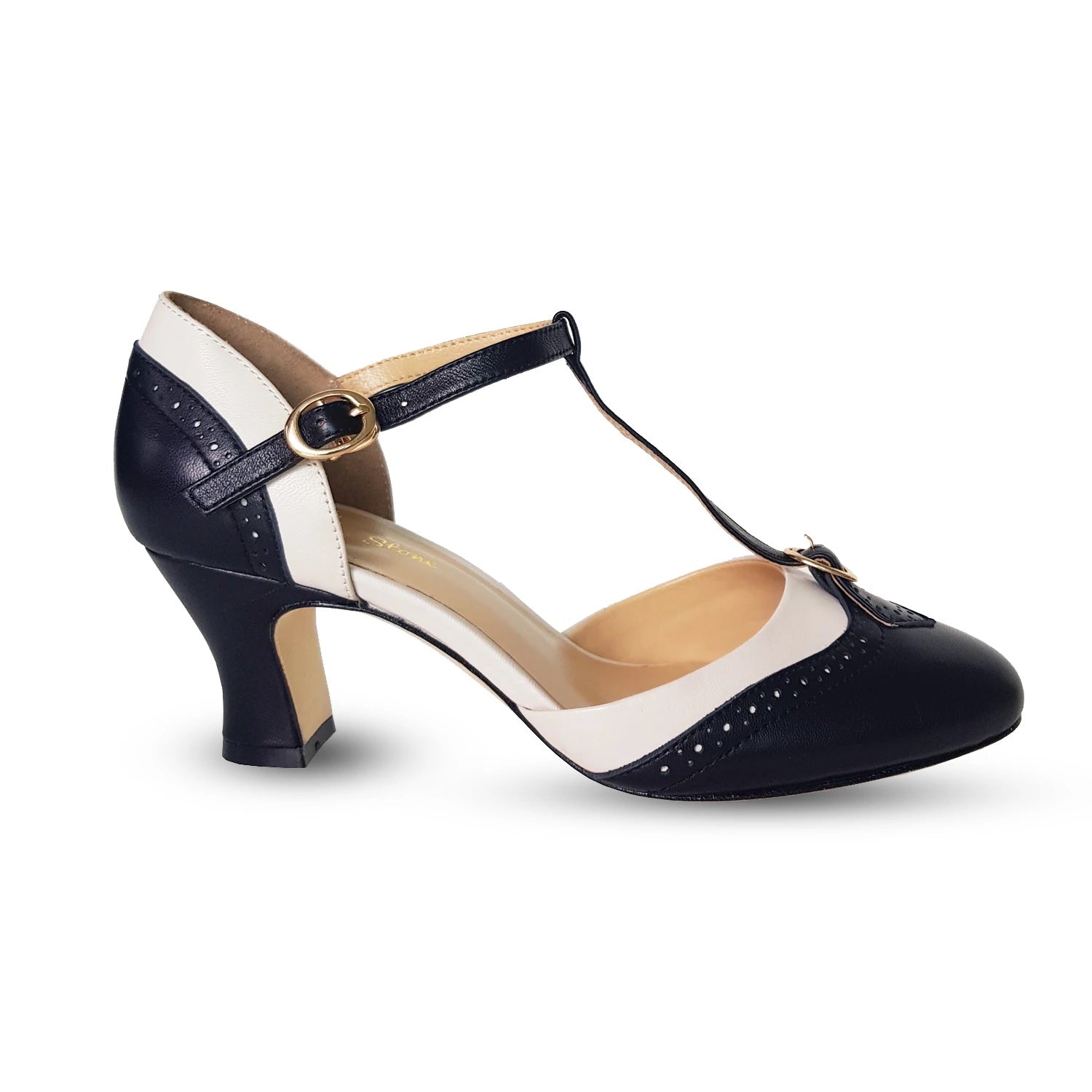 Charlie Stone: Luxe Parisienne sort hvid T-rem sko Charlie Stone