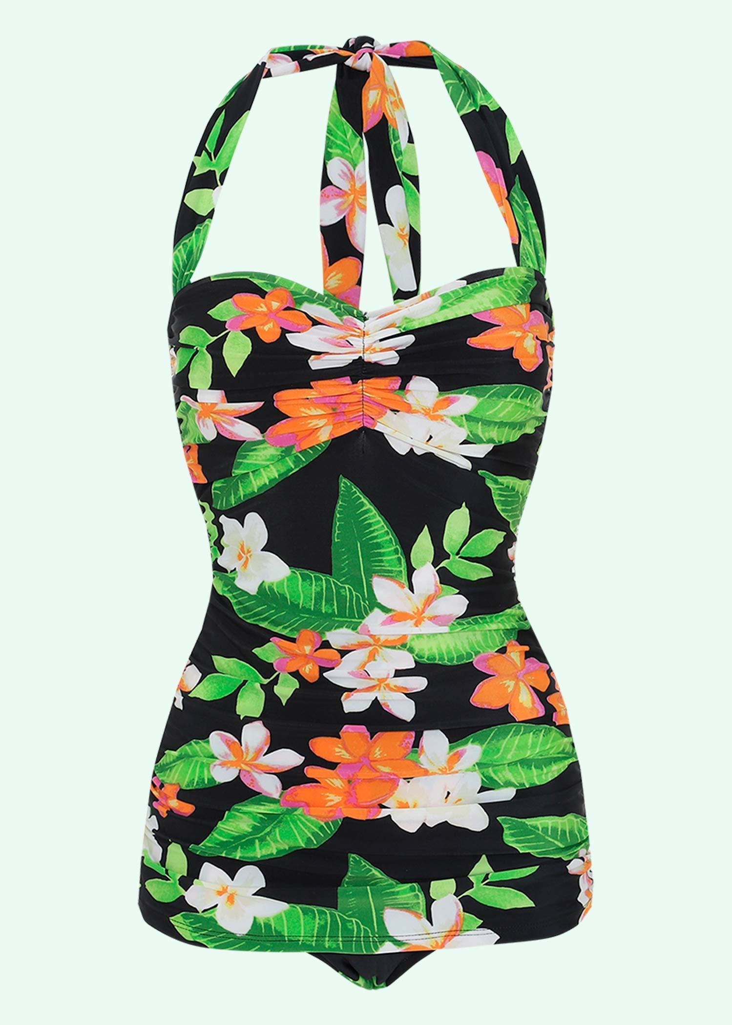 Esther Williams: Sort 50'er badedragt med hawaii blomster toej Mondo Kaos