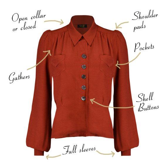 House of Foxy: Sweetheart vintage stils skjortebluse i rustfarvet tøj Mondo Kaos