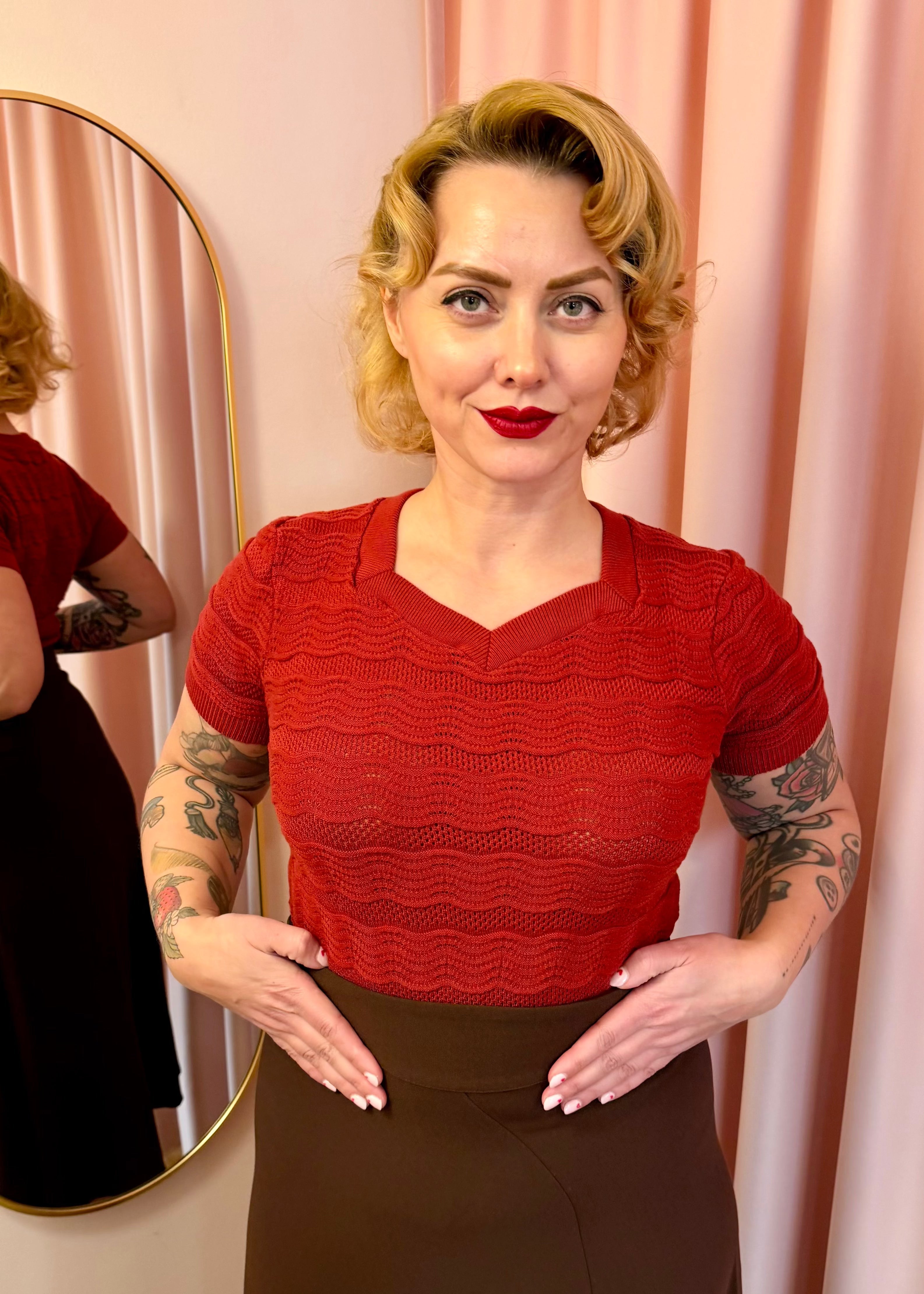 1940s Sweetheart Sweater - Chilli top House of Foxy 