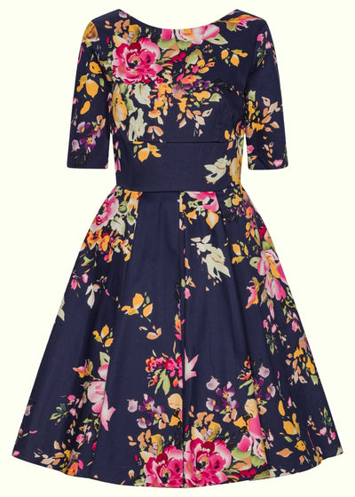 1950'er Hepburn swingkjole i navy floral tøj Pretty Dress Company 