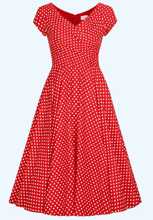 1950'er Hourglass swing kjole - rød med prikker swing kjole Pretty Dress Company 