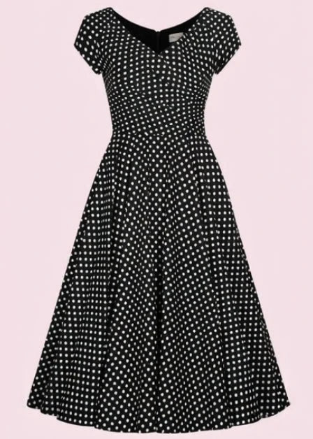 1950-tals Hourglass swing klänning - svart med prickar
