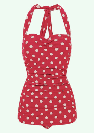 1950'er stil badedragt i rød med hvide prikker Esther Williams 
