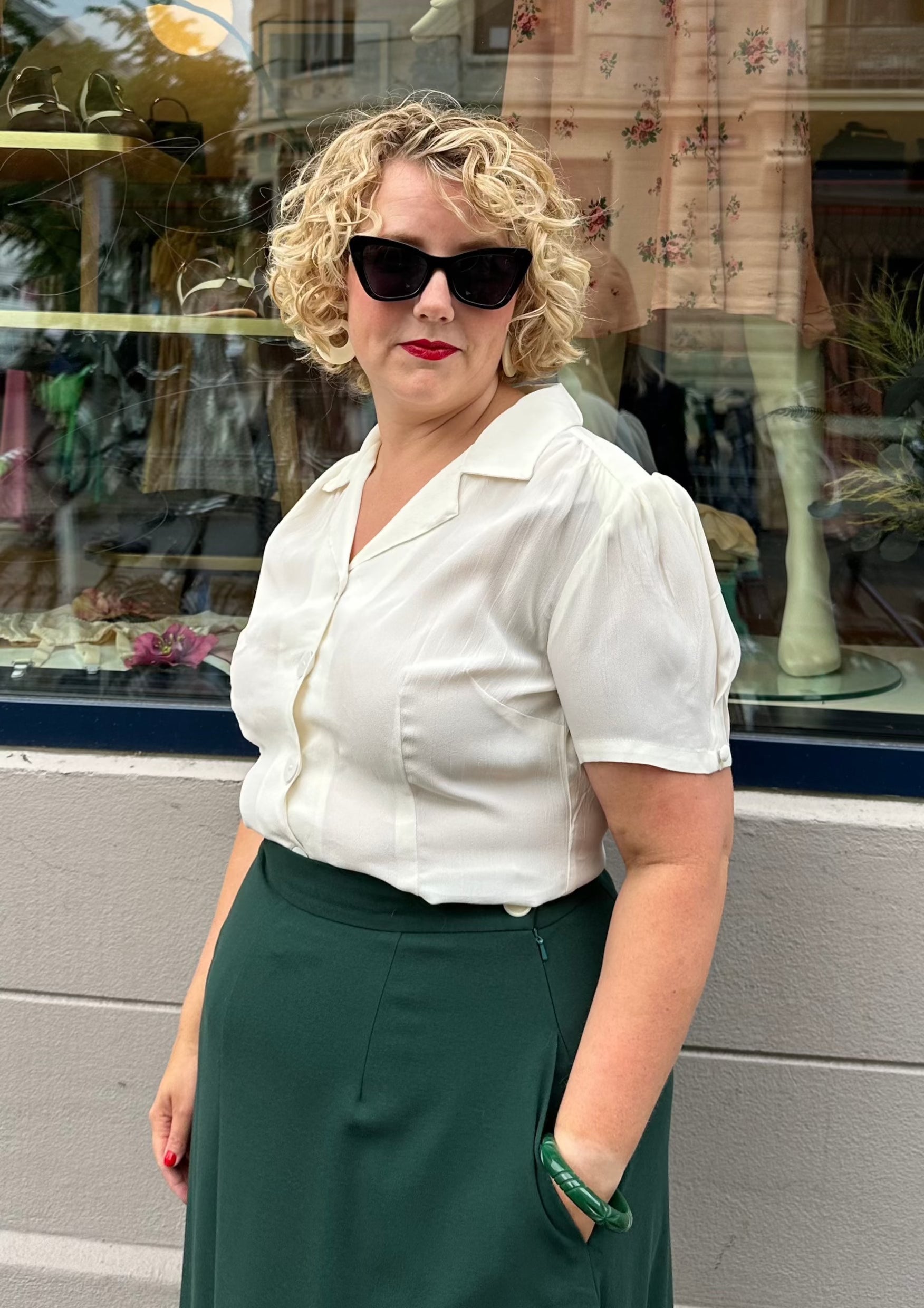 Grace kortärmad skjorta - kräm