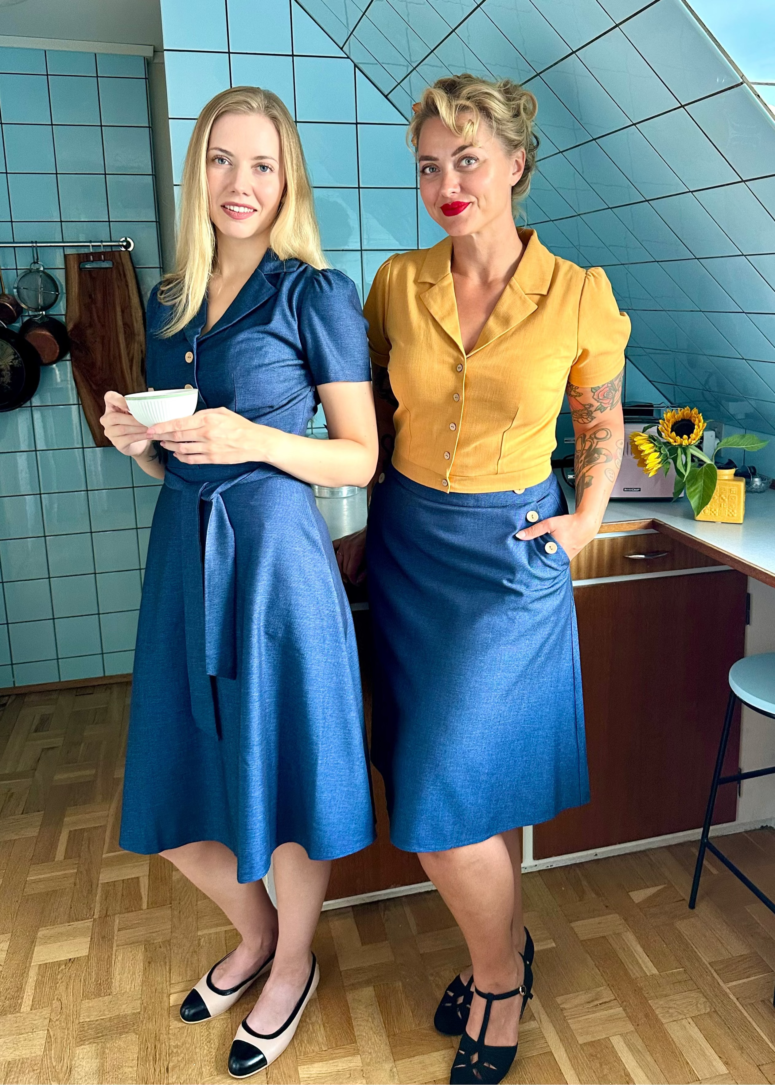 A-line nederdel med knapper i blå "denim" aline nederdel Daisy Dapper 