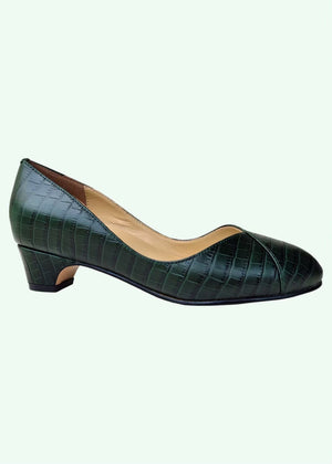 Agatha pump i jægergrøn "croc"-mønstret læder sko Charlie Stone 