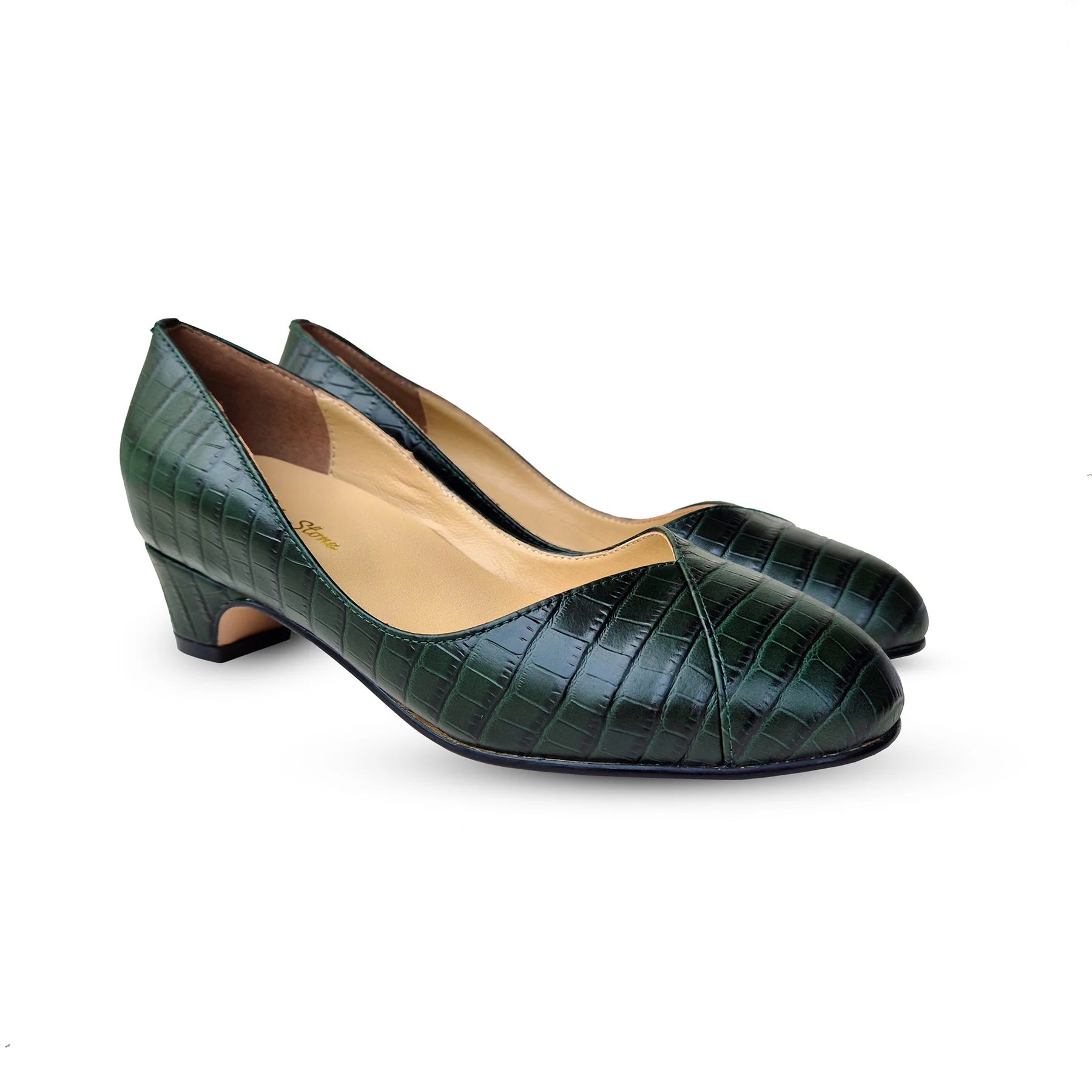 Agatha pump i jægergrøn "croc"-mønstret læder sko Charlie Stone 