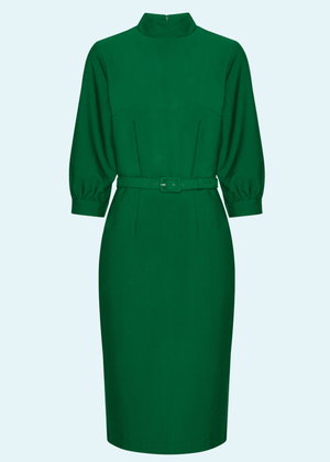Audrey højhalset pencilkjole med 3/4 ærmer i grøn Kjoler Daisy Dapper 