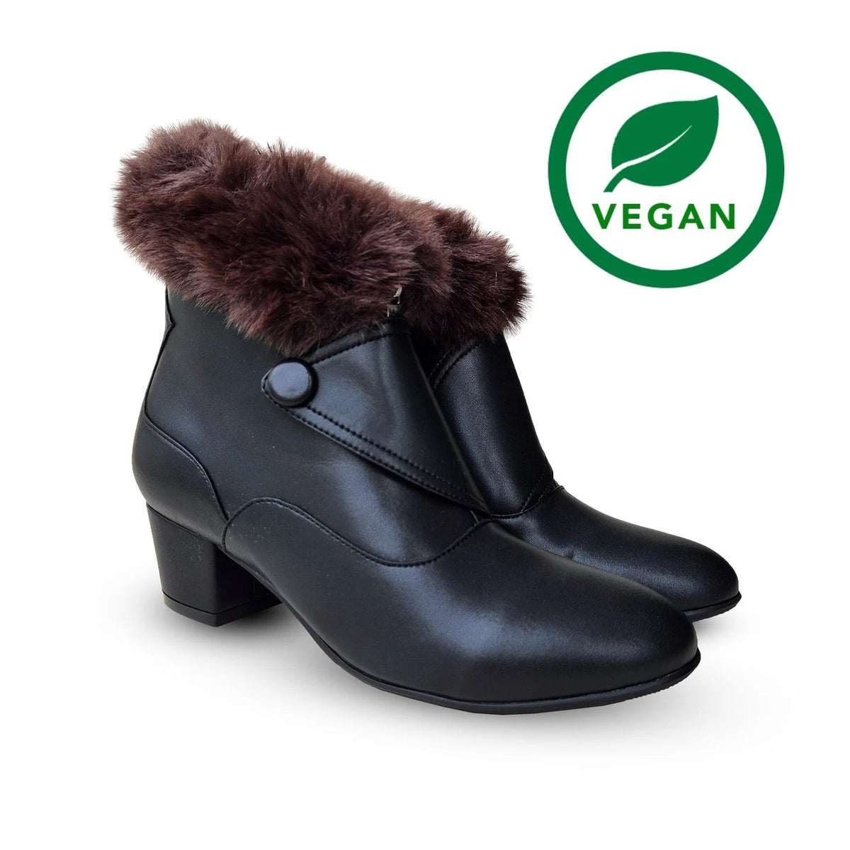 Bee kort støvle i sort med faux fur - vegansk sko Charlie Stone 