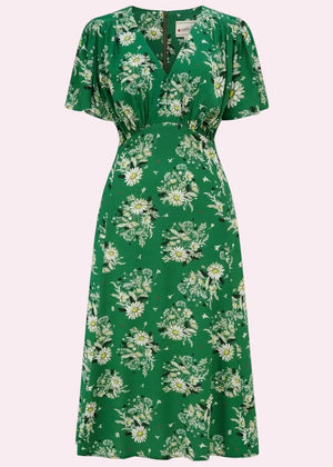 Betty A-line kjole - green floral aline kjole Weekend Doll 